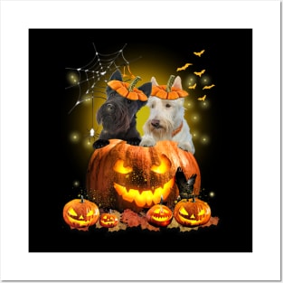 Scottish Terriers Spooky Halloween Pumpkin Dog Head Posters and Art